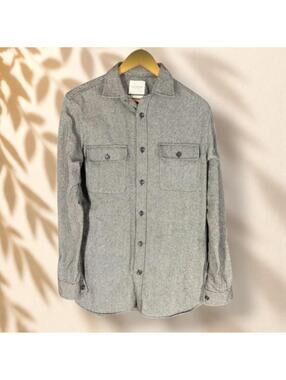 Saturdays Shirt Men M Medium Gray Button Up Collared Long Sleeve Pockets Wool
